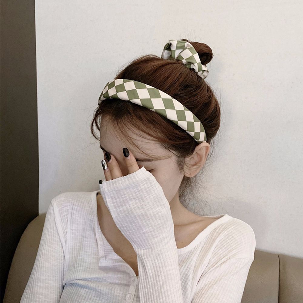 Dây Cột Tóc Bản Rộng Co Giãn Kẻ Sọc Caro Nhiều Màu Tùy Chỉnh Phong Cách Hàn Quốc Cổ Điển Cho Nữ
