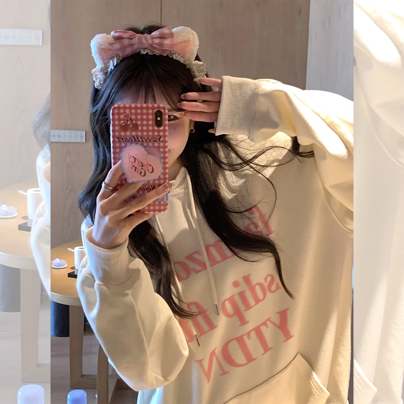 NRVP Áo Hoodie Nữ Tay Dài Dáng Rộng Thời Trang Phong Cách Hàn Quốc