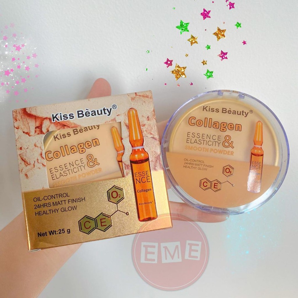 Phấn phủ 2 tầng 2 tone màu Colagen kèm bông phấn