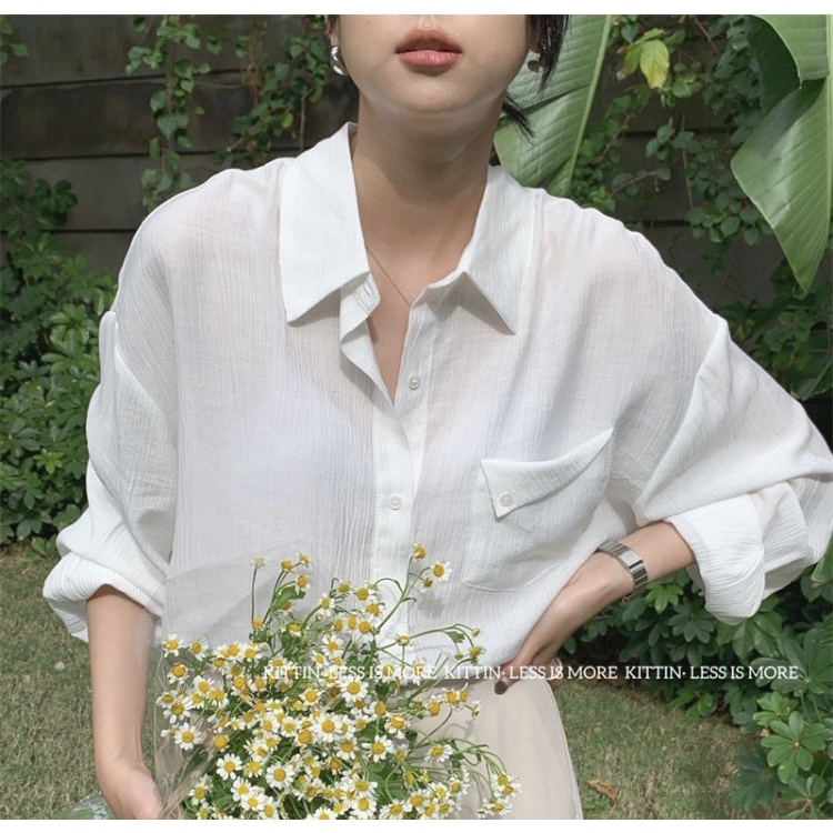 [Ảnh thật/Sẵn] Áo sơ mi chất đũi nhăn dài tay túi ngực nắp gập ulzzang