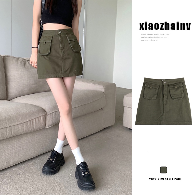 Xiaozhainv Váy denim Ngắn Lưng Cao Thời Trang Mùa Hè Dành Cho Nữ