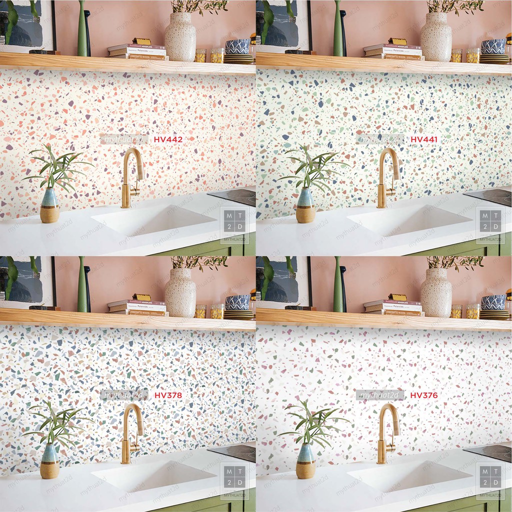Cuộn 2 mét dài Decal gạch bông Terrazzo_kt 200x60cm