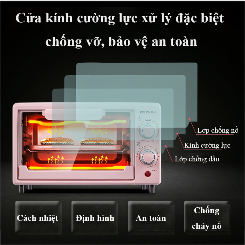 Lò nướng điện mini Mizae hồng chính hãng - Lò vi sóng dung tích 12 lít Nướng bánh, Nướng bánh, Pizza,... VTM