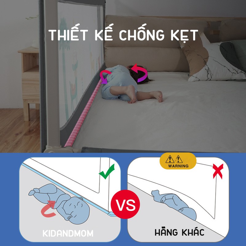Thanh chắn giường 1M6, 1M8, 2M chống kẹt, chống vấp ngã, nâng hạ 1 góc KidAndMom BR02 và BR23 cao đến 105 cm Giá 1 thanh