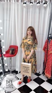 Bigsize Đầm vàng hoạ tiết D58