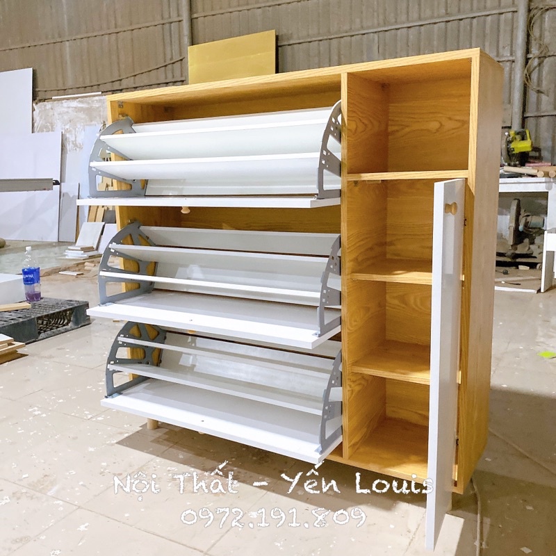 Tủ Giày Thông Minh, Tủ giày Gỗ MDF phủ vân sồi 0.9m (HÀNG ĐÃ LẮP RÁP) - TG09989