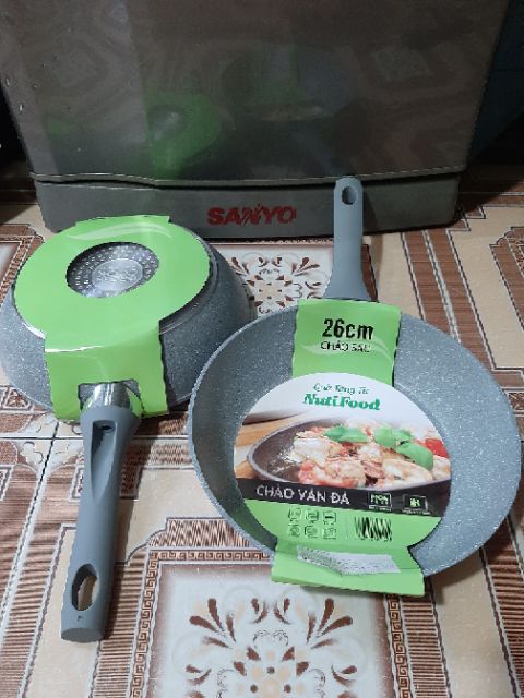 Combo 2 chảo đá sâu lòng 24_26cm DÙNG ĐƯỢc BẾP TỪ Green cook