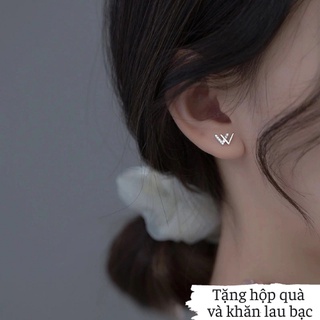 Bông tai bạc thiết kế chữ W không gây dị ứng bạc ta S925 100% Rosaria Accessories