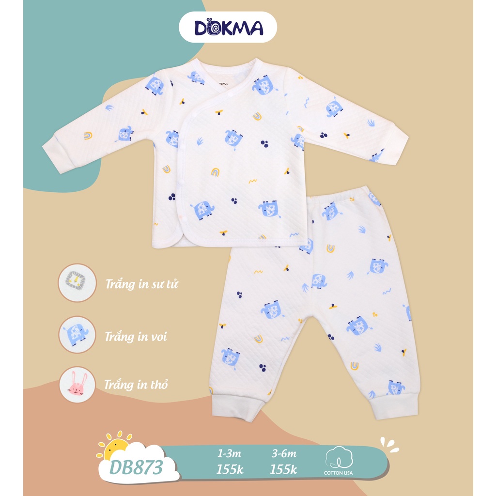 Dokma - Bộ sơ sinh dài tay chất nỉ bông ấm, không xù cho bé 3-9 tháng tuổi DB872 , DB873