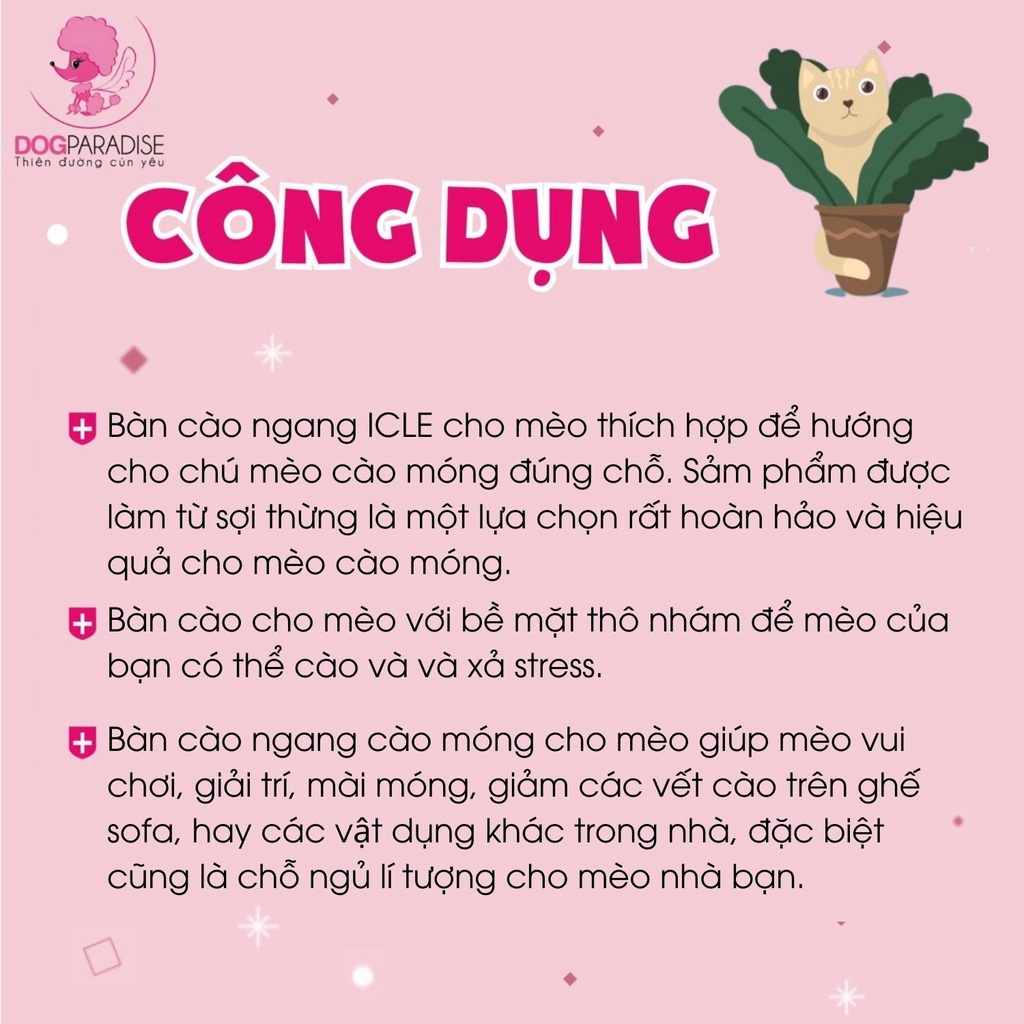 Bàn cào ngang cho mèo ICLE màu xanh lá/vàng chất liệu giấy carton cao cấp 43x21.5x7 cm chịu lực tốt - Dog Paradise