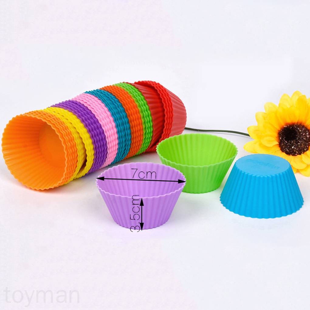 Set 12 khuôn làm bánh cupcake hình tròn nhỏ bằng silicon nhiều màu sắc