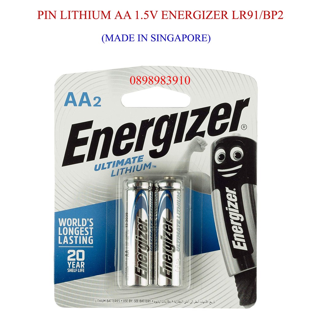 Pin AA Energizer lithium vỉ 2 viên LR91 chính hãng