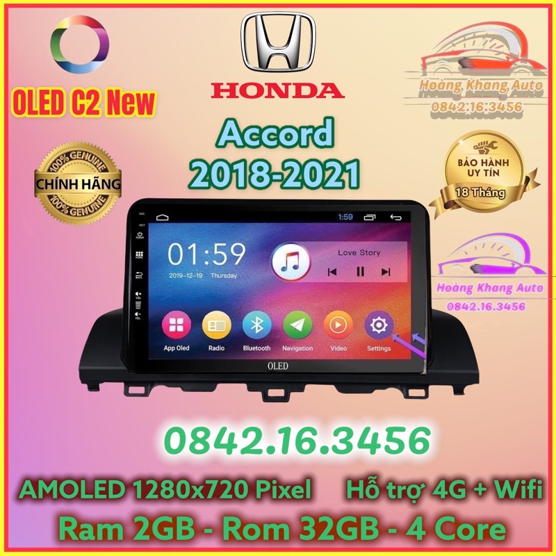 Màn hình Android OLED C2 New Theo Xe Accord 2018 - 2021, 9 inch kèm dưỡng và canbus + jack nguồn zin