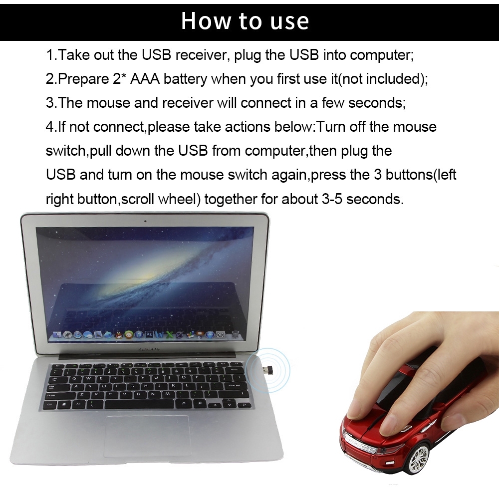 JVZODN  Chuột Quang Không Dây 2.4G Hình Xe Đua / Xe Hơi 3D Độc Đáo Cho PC Laptop