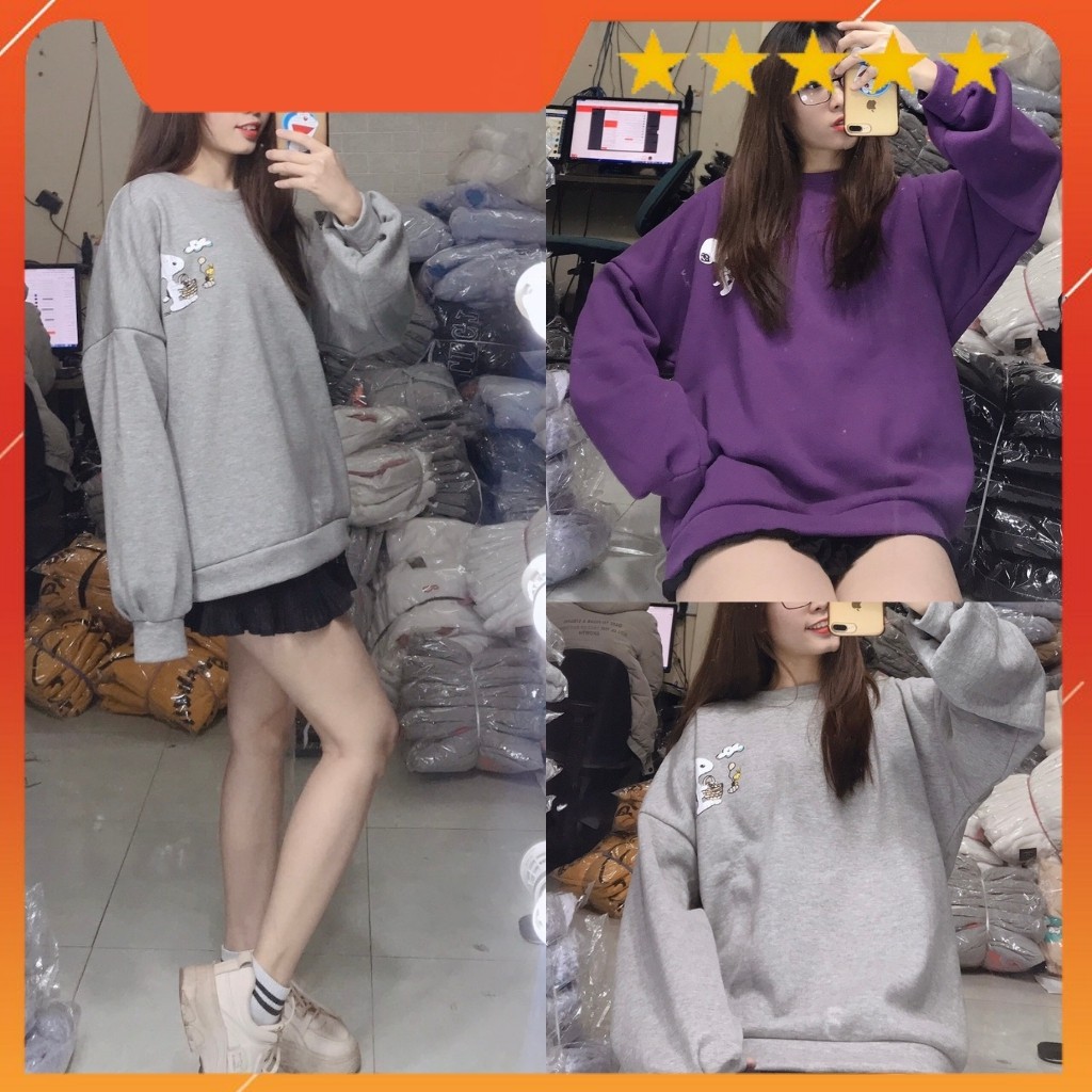 Áo Sweater Nỉ In chữ Happy Friday 2 Màu Tím/Xám Chất Siêu Đẹp Nguyễn Hoa