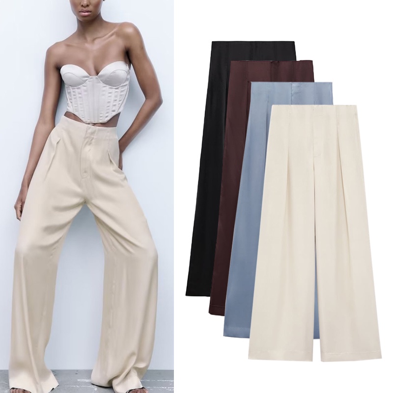 Zara Quần Lụa satin Ống Rộng Thời Trang Mùa Thu Dành Cho Nữ 3067503