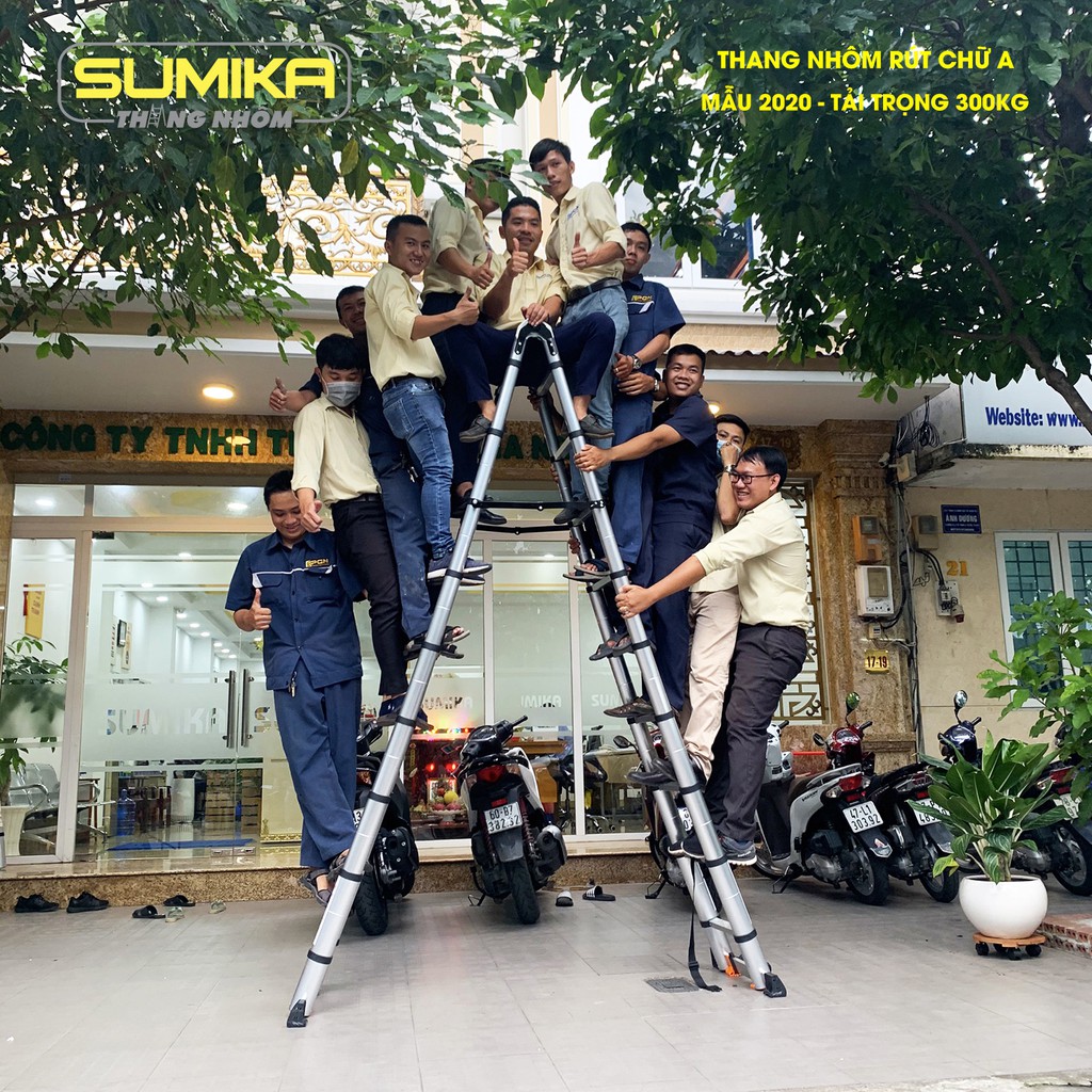 Thang nhôm rút đôi SUMIKA SK760D NEW - rút chữ A cao 3.8m, rút chữ I cao 7.6m, tải trọng 300kg
