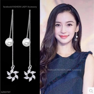 Bông tai bạc style Hàn Quốc thời trang dịu dàng dễ phối quyến rũ không gây dị ứng hoa tai thả dài ngọc trai hoa đính đá