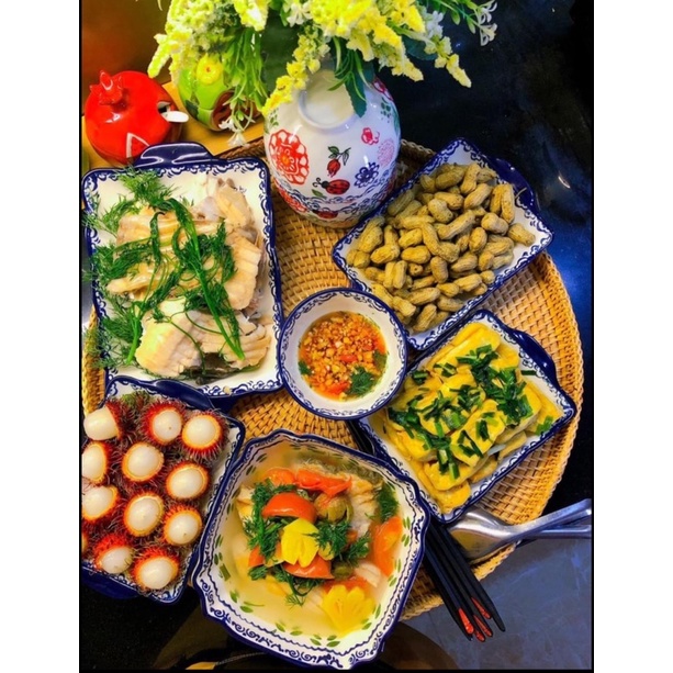 Bộ bát đĩa sứ hình hoa thổ cẩm siêu đẹp- Decor bếp