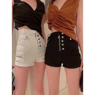 Quần short kaki lưng cao phối kiểu