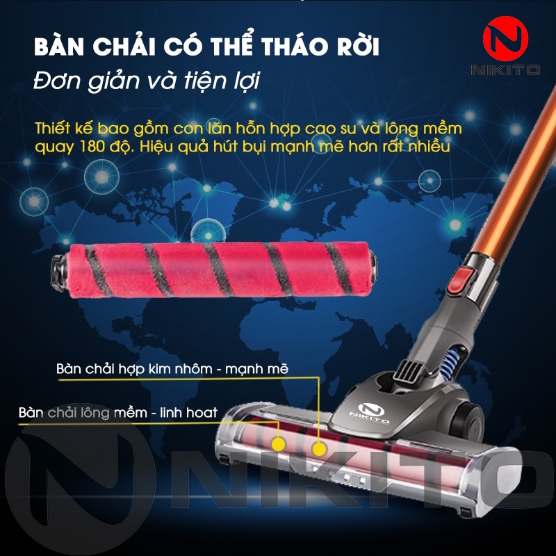 Máy Hút Bụi Cầm Tay Không Dây NIKITO VC2100 Siêu Bền Pin Dung Lượng Cao Lực Hút Mạnh - GIDISO