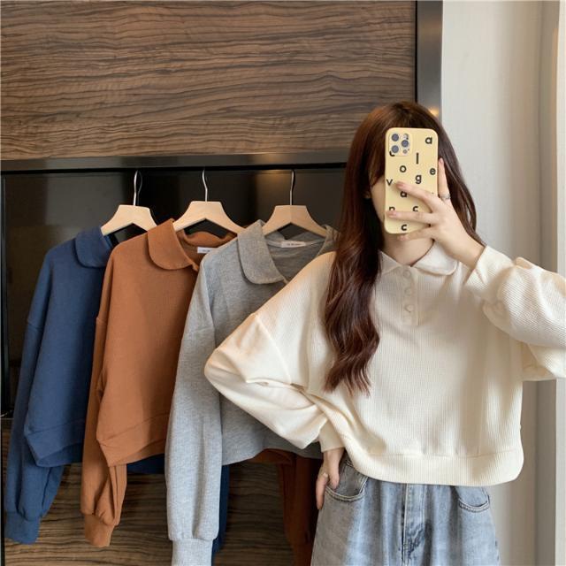 Áo Sweater tay dài dáng rộng cổ polo thời trang mùa thu 0323 | WebRaoVat - webraovat.net.vn