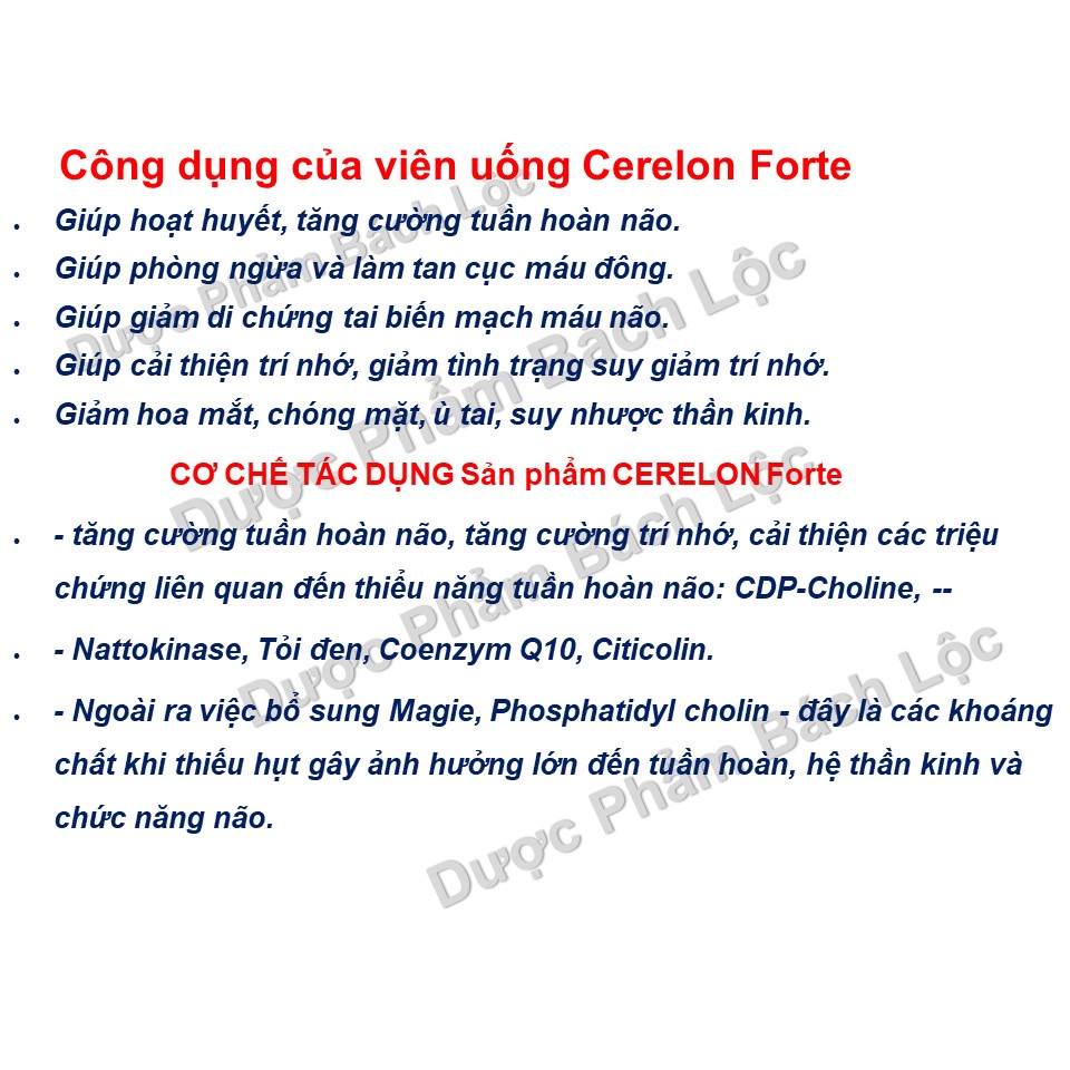 Viên uống bổ não Cerelon Forte giúp tăng cường trí nhớ, tăng tuần hoàn máu não, ngừa tai biến