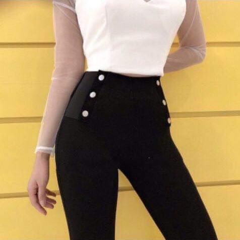 [ Mã FAMAYWA giảm 10K đơn 50K] Quần tregging nữ đính cúc cạp siêu cao chất umi co giãn phong cách hàn quốc | BigBuy360 - bigbuy360.vn