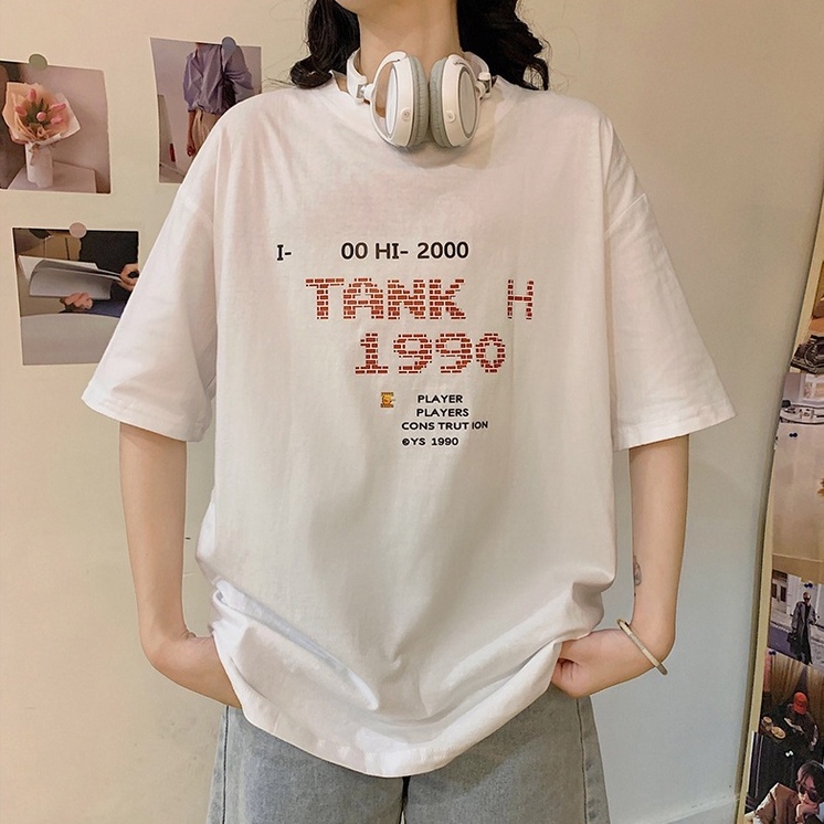 Áo Thun Ngắn Tay Dáng Rộng In Chữ Cá Tính Dễ Phối Đồ