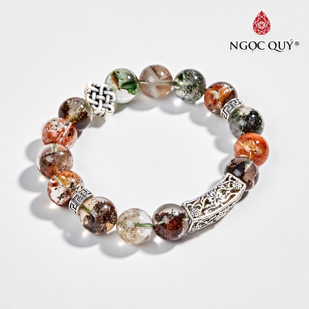 Vòng TA ưu linh đa sắc phối charm kết đồng tâm bạc - Ngọc Quý