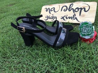 Sandal da nhung gót 7 phân