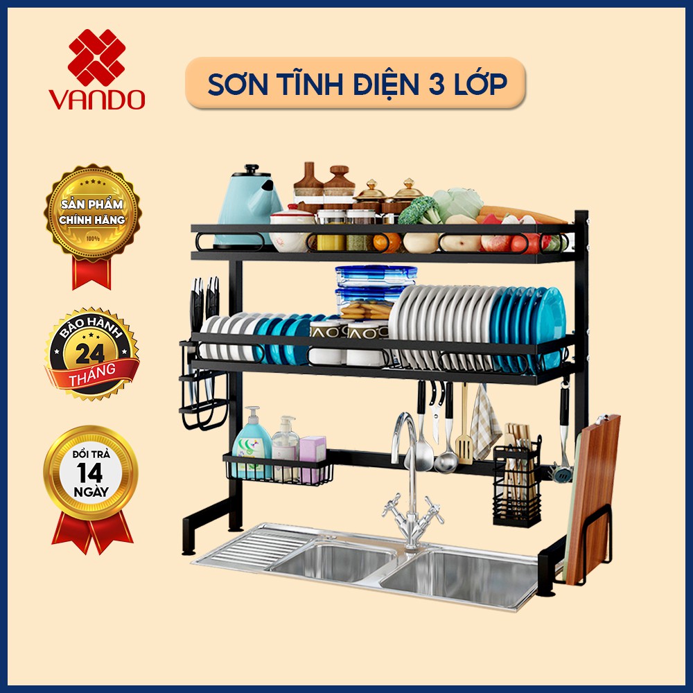 【𝐅𝐫𝐞𝐞𝐬𝐡𝐢𝐩 - 𝐓𝐚̣̆𝐧𝐠 𝐦𝐨́𝐜 】Kệ Để Chén Bát Đa Năng Thông Minh Vando 1 Tầng Và 2 Tầng, Giá Để Chén Bát Đĩa Bồn Rửa Sơn Đen | BigBuy360 - bigbuy360.vn