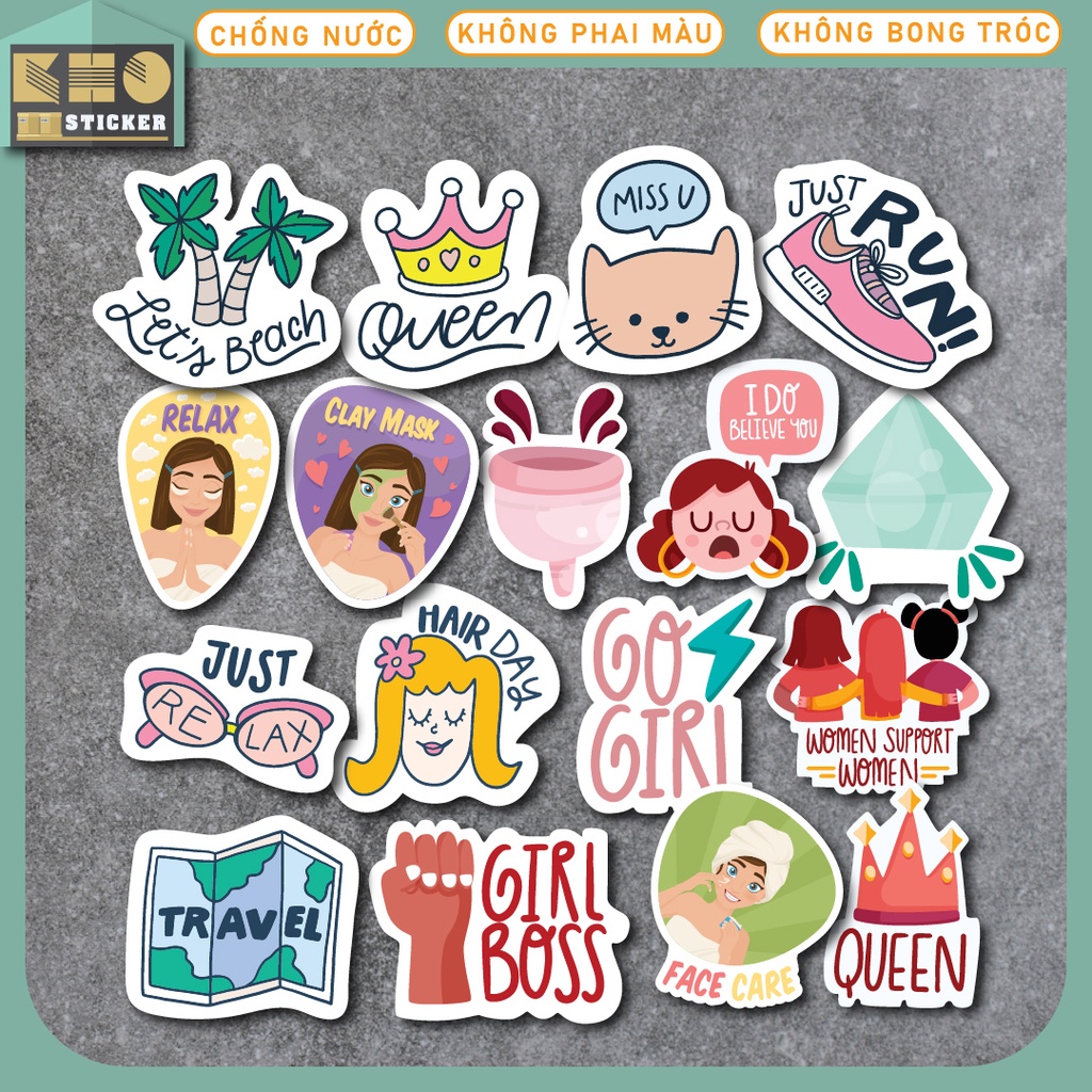 Combo 50 Sticker Life of Girl chống nước sticker dán laptop, điện thoại, đàn guitar, mũ bảo hiểm, vali. MSP: ST63