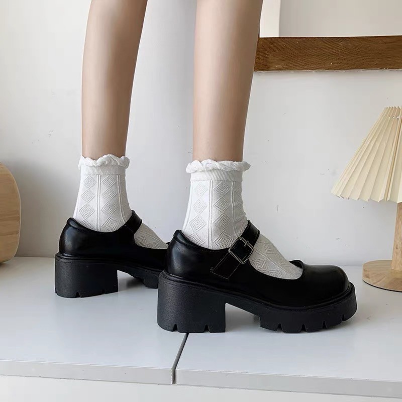 (CÓ SẴN- Đen Lì) Giày Oxford Cao Gót Mũi Nhọn Nữ Tính Đế Cao 5p