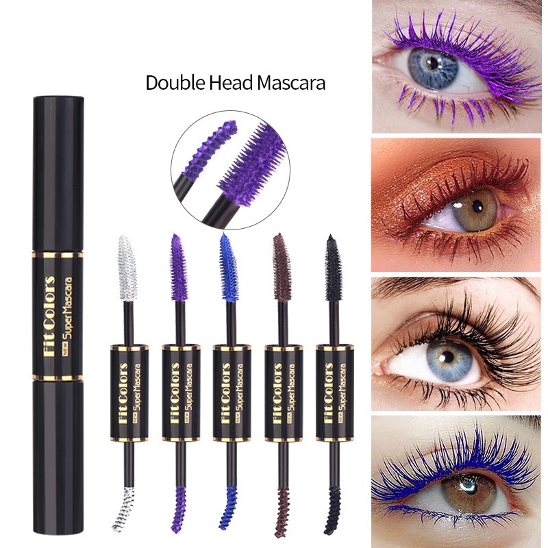 Mascara Hai Đầu Chống Thấm Nước Nhanh Khô Chuốt Dài Và Cong Mi Màu Xanh Dương/Tím/Trắng/Cà Phê