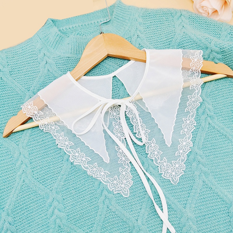 Khăn Choàng Cổ Chiffon Màu Trắng Thêu Hoa Có Thể Tháo Rời Cho Nữ