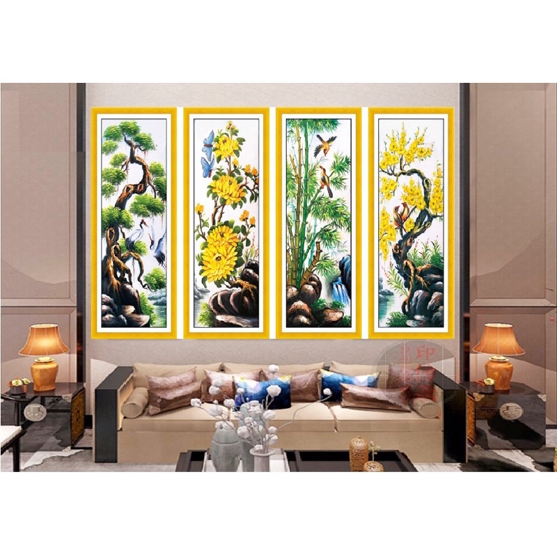 tranh thêu tứ quí đẹp 146x1m