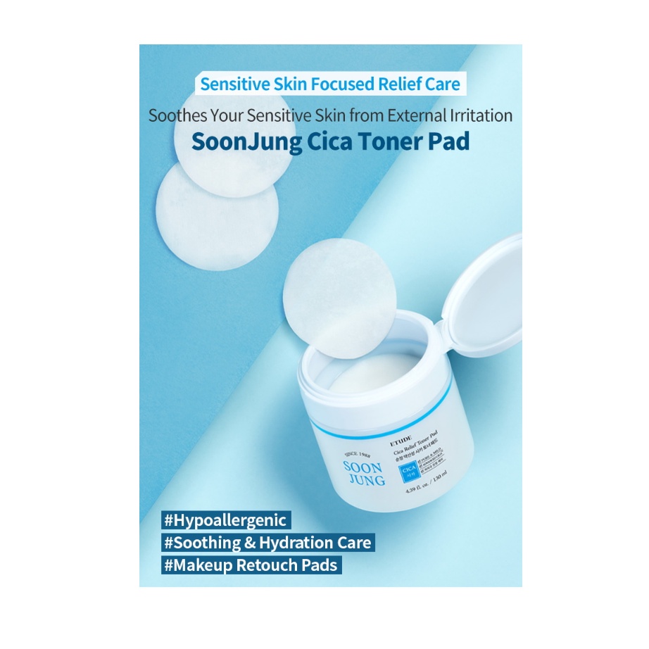 Bông Thấm Toner 70 miếng lành tính dịu nhẹ ETUDE SoonJung Cica Toner Pad Làm Sạch Hiệu Quả 130ml