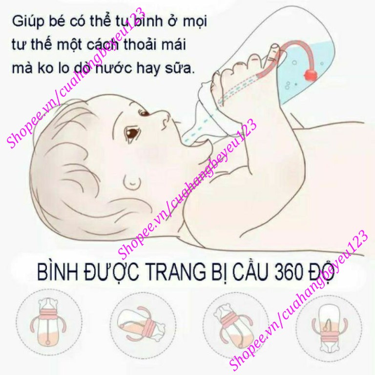 Bình sữa 240ml Cổ rộng PPSU Cao cấp có tay cầm, có van chống sặc GB Baby (Tặng 1 núm ty GB-baby, Que thông tắc sữa)