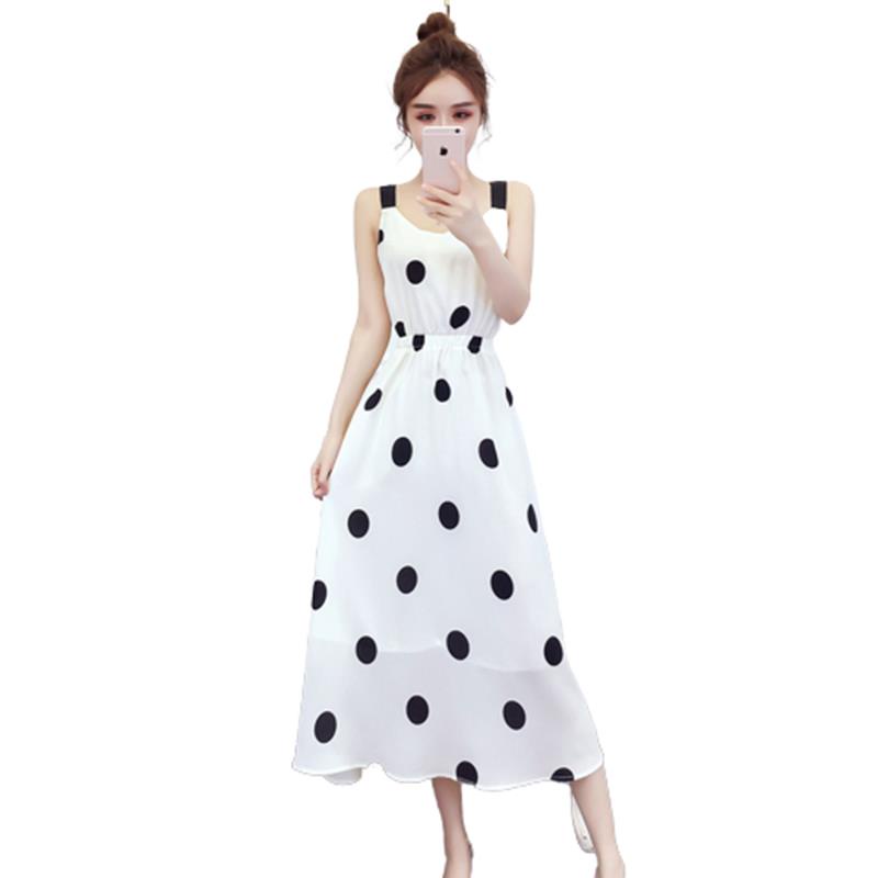Đầm Công Chúa Hai Dây Tay Phồng Họa Tiết Chấm Bi Phong Cách Pháp