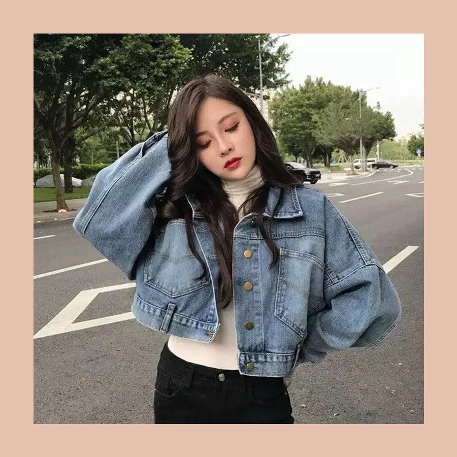 Áo Khoác Bò Jeans Dáng Lửng Dài Tay Thu Đông Kiểu Dáng Học Sinh A00185