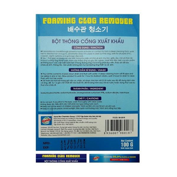 [Không dùng khi tắc bằng chất thải vô cơ] Bột thông cống nghẹt 100g xuất khẩu của Hando - Đã có mẫu mới năm 2018