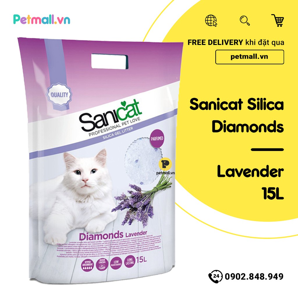 Cát tinh thể vệ sinh cho Mèo SANICAT Lavender 15L (hạt lớn)