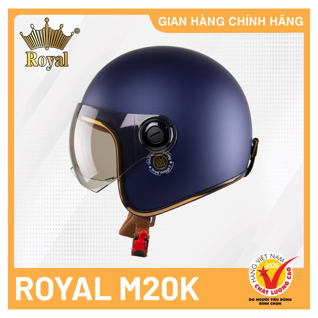 Mũ bảo hiểm 3/4 Royal M20K có kính che mặt, lót tháo rời, có viền đồng, được bảo hành 12 tháng
