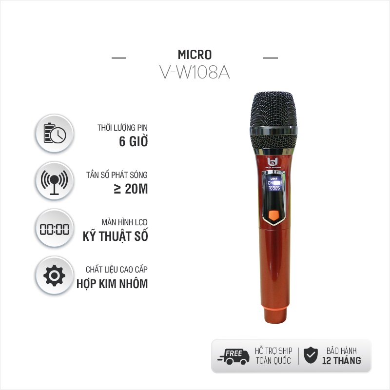 Micro Không Dây Hát Karaoke W108 Việt Star Quốc Tế Nhẹ Êm Đa Năng bảo hành 12 tháng