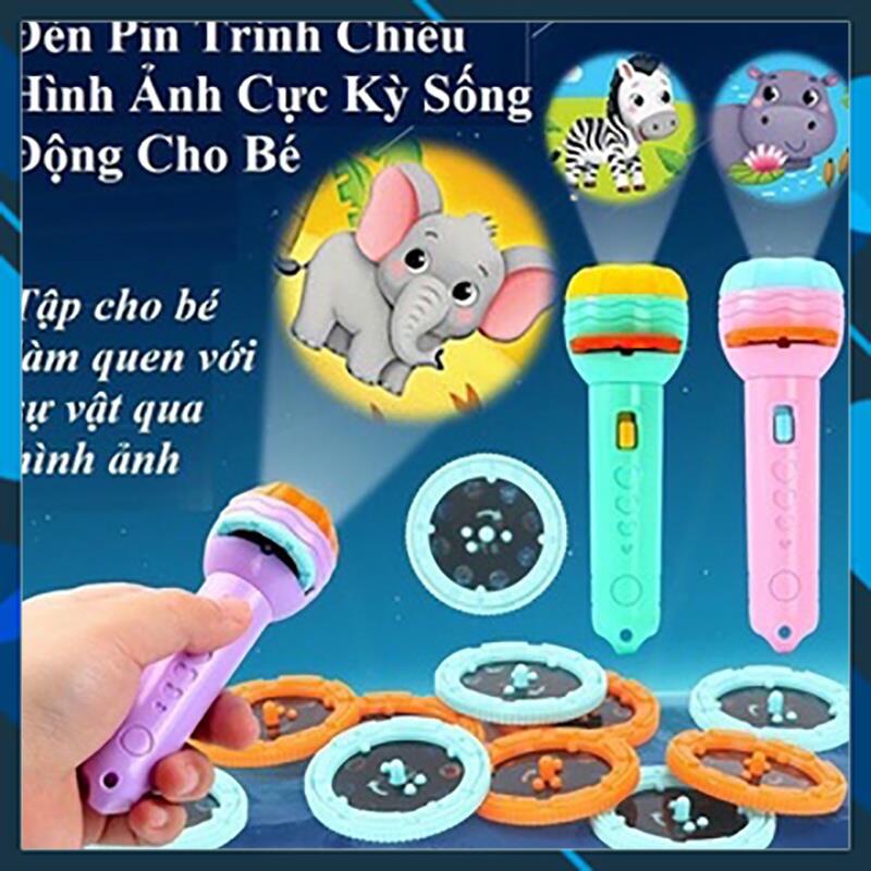 Đèn pin chiếu hình động vật cho bé. Đồ chơi thông minh cho trẻ em, trẻ con, bé trai, bé gái 2 3 4 5 6 tuổi