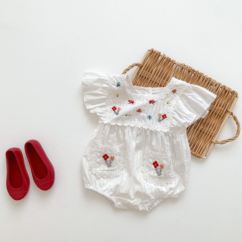 Bộ Áo Liền Quần In Hoa Dễ Thương Cho Bé Gái