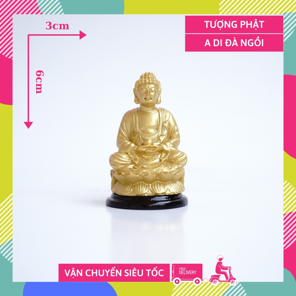 Tượng Phật A Di Đà ngồi nhũ vàng đặt xe, bàn thờ - Cao 6cm