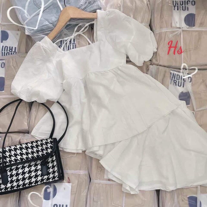 Bộ baby doll đũi cổ vuông dây lưng HS6