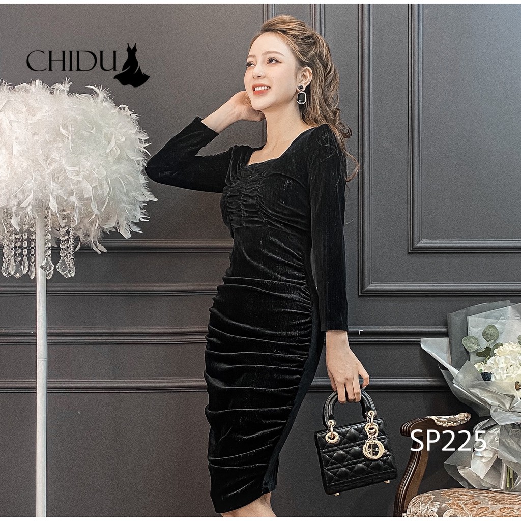 CHIDU Đầm công sở body tôn dáng, đầm body cổ vuông quyến rũ SP225